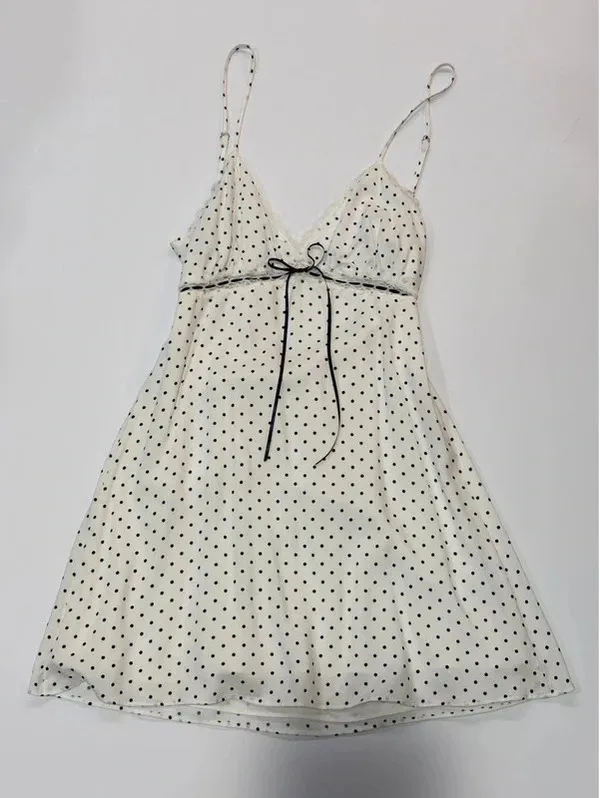 Hollister Polka Dot Lace Babydoll Mini Dress Bow Back Petite S - Image 5