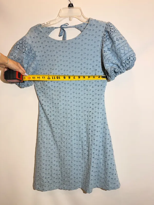 Free People Apricot Rose Sky Blue Puff Sleeve Ruffle Mini Dress Size S - Image 6