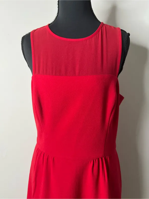 Banana Republic Red Sheer Illusion Panel Fit Flare Dress 8 Sleeveless Mini - Image 4