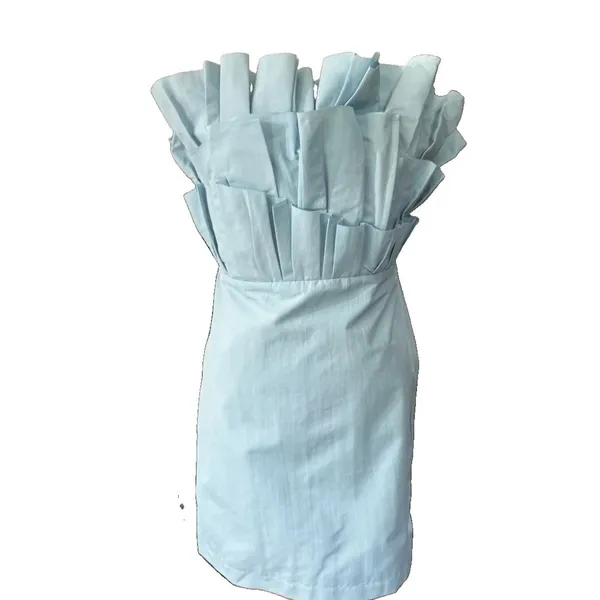 DO + BE Strapless Pleated Ruffle Mini Dress Light Blue Size Large Party Bodycon - Image 5
