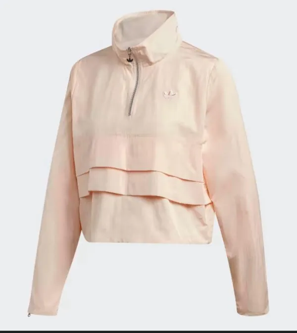 Adidas Light Pink Cropped 1/4 Zip Windbreaker Pullover Jacket Zipper Cuff - Image 2