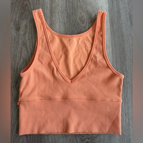 Lululemon Power Pivot Ribbed Tank Top Cropped Orange XS S Sleeveless Halter‎ - Image 2