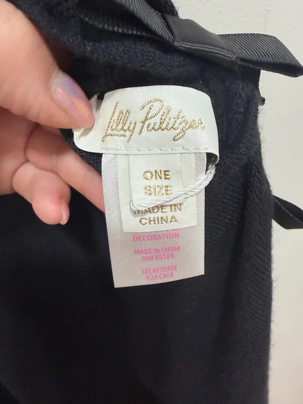 Lilly Pulitzer Sugar Town Wrap Black Bow Detail Cashmere Blend One Size - Image 7
