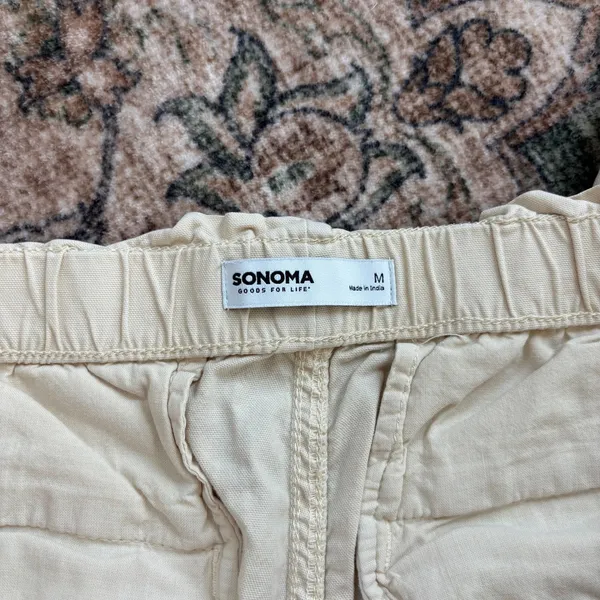 Sonoma Pants M Cream Elastic Waist Cotton Casual Minimalist - Image 3