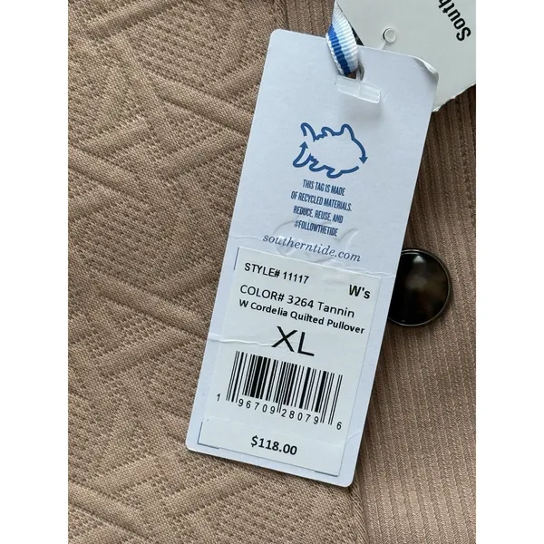 NWT Southern Tide Cordelia Pullover Sweater Womens XL‎ Tan Quilted Button Sides - Image 6