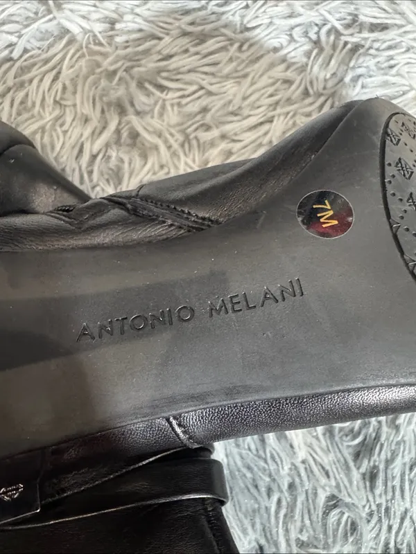 ANTONIO MELANI Black Leather Knee-High Heeled Boots - Image 2