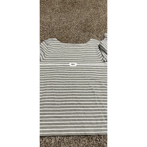 Croft & Barrow Womens Grey White Striped Boat Neck 3/4 Sleeve Button Top Medium - Image 5