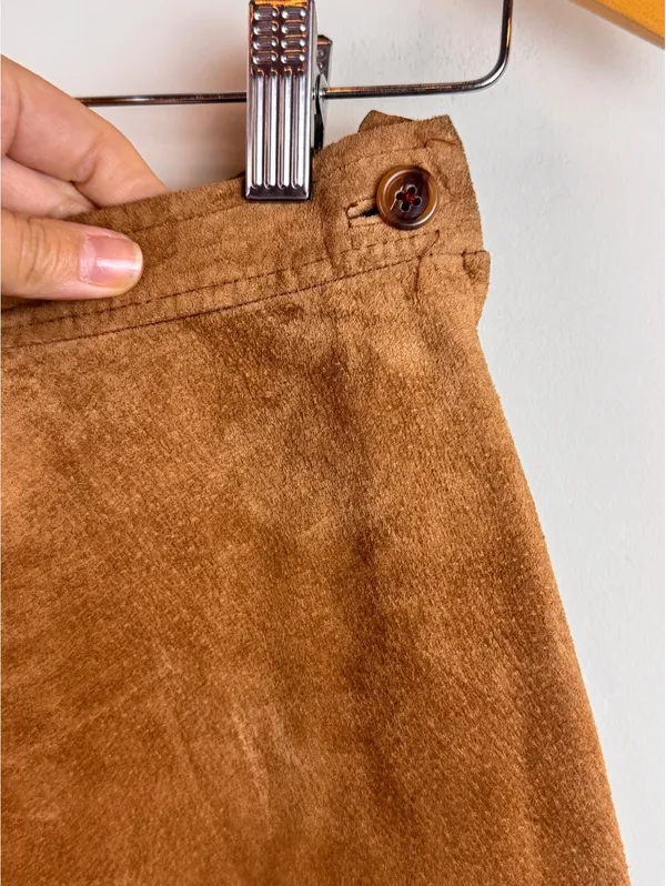 Vintage 80s Brown Suede Leather Maxi Skirt Western Boho A-Line Hook Too Sz 8 - Image 4