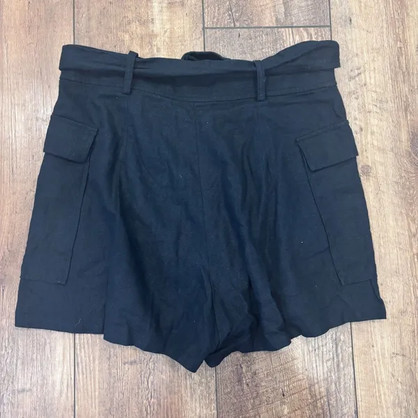 Zara Black Linen Blend Skort Belted Pockets Gold Hardware Boho Festival Sz Small - Image 4