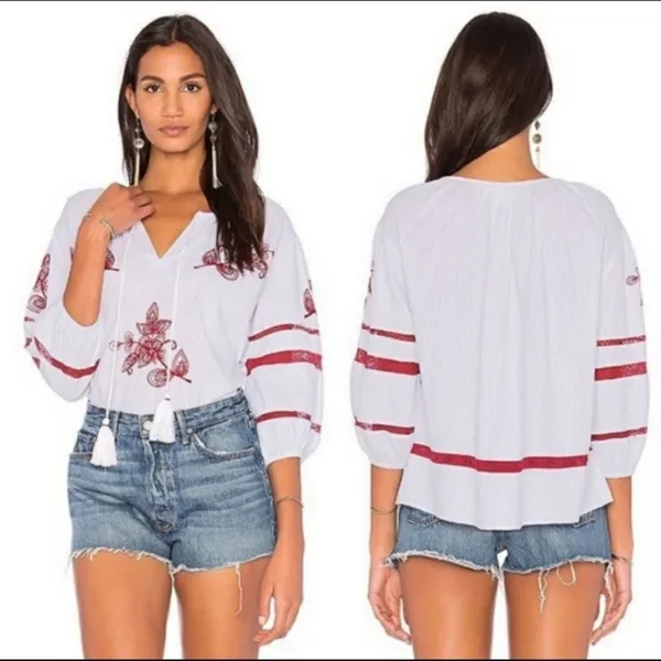 Anthropologie velvet by graham & Spencer Ola embroidered peasant top‎ Sz M - Image 2