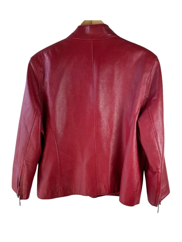 Wilsons Leather Pelle Studio Womens XL Red Genuine Leather Zip Jacket Y2K - Image 4