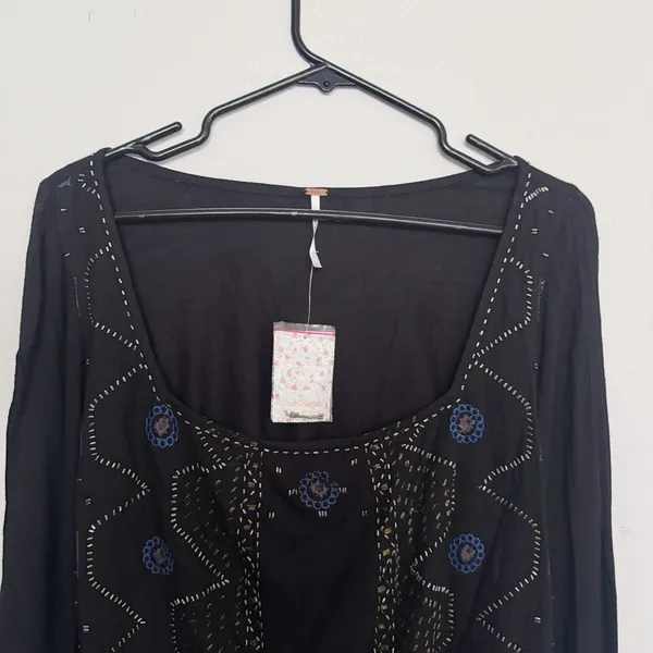 NWT Free People Beaded Black Boho Top size Medium - Image 3