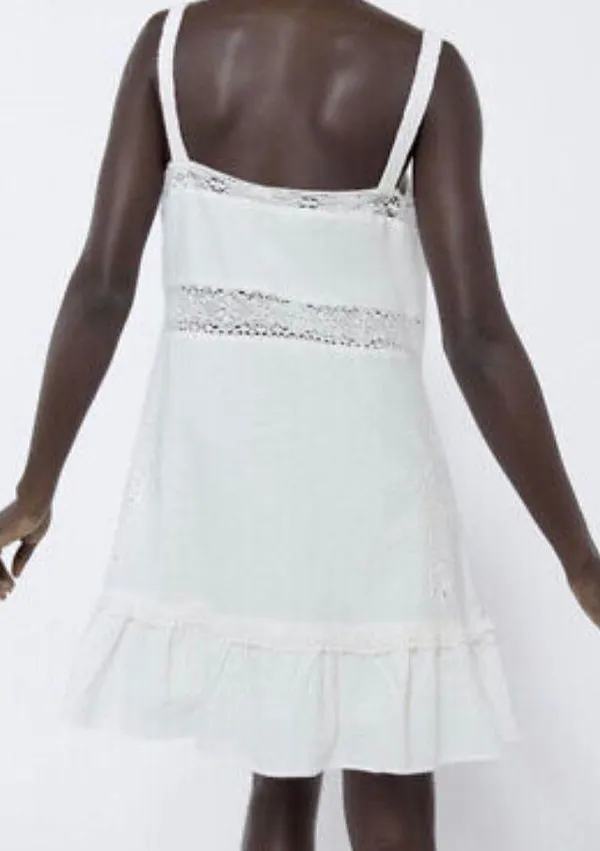 ZARA Women Sz S Embroidered Dress 0881/130 White - Image 5