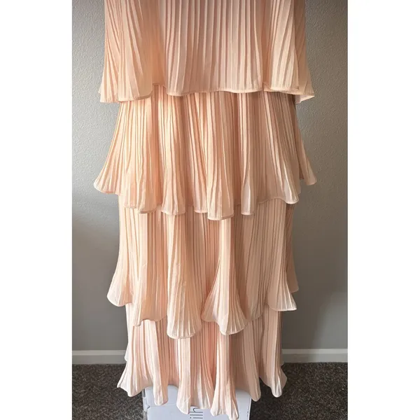 Lulus Blush‎ Pink One Shoulder Midi Tiered Dress Summer Wedding Vacation Medium - Image 3