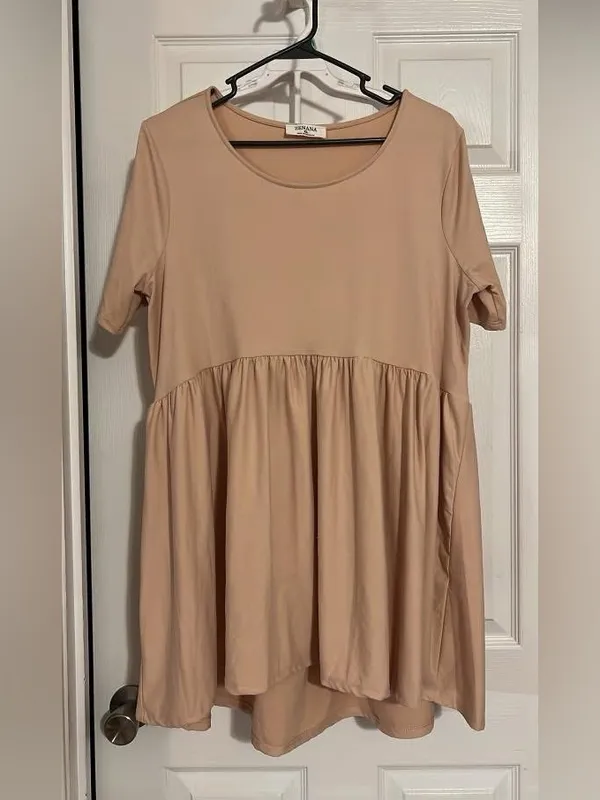 Zenana Soft Peplum Short Sleeve Top - Beige - Image 2