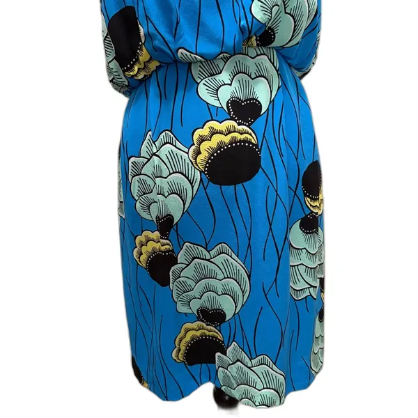 Anthropologie Sariah 100% Silk Palma Blouson Dress‎ Blue Abstract Floral Size 6 - Image 3