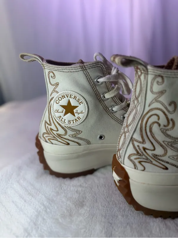 Converse Cream High-Top Sneakers with Tan Stitching - Image 12