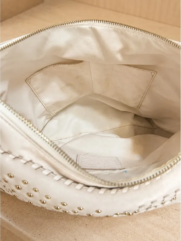 Coach Studded Leather Hobo Bag White Medium Shoulder Purse - Image 8