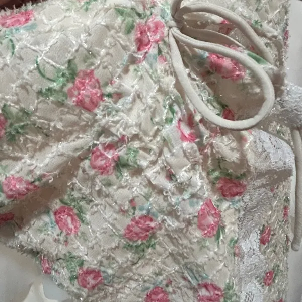 For Love & Lemons Maxine Mini Dress Small White Pink Floral Cottagecore Romantic - Image 11