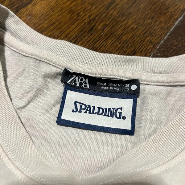 Zara x Spalding Usa Cream Graphic T-Shirt - Image 4