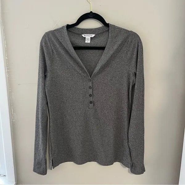 Athleta Uptempo Ribbed Henley Gray Ribbed - Image 2