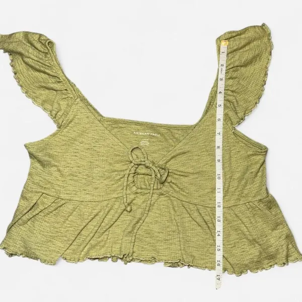 American Eagle Light Green Ruffle Peplum Crop Top with Front Tie - Image 4
