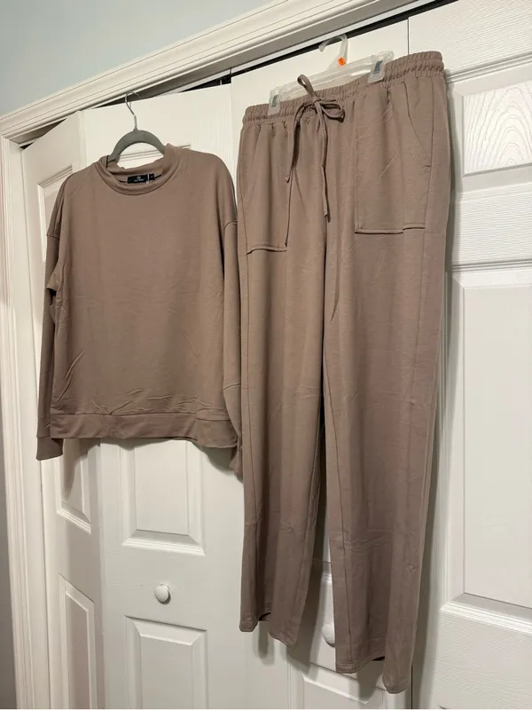 Relaxed Taupe Straight-Leg Sweatpants - Women's Lounge Set - Image 2