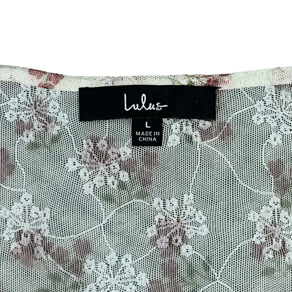 Lulus Women Camisole Top White Pink Floral Lace Ruffle Tie Front Coquette Large - Image 4