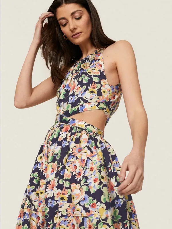 $195 SOMETHING NAVY Floral Midi Dress with Cutouts - Size S - Image 4