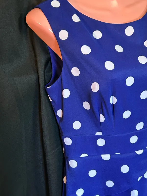 Connected Apparel Women’s Blue & White Polka Dot Sleeveless Fit & Flare Dress 6 - Image 7