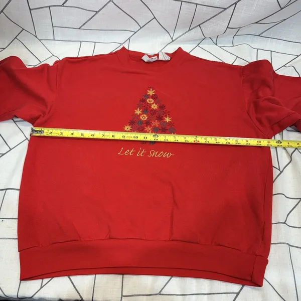 Basic Editions Sweatshirt Womens Large Red Christmas Embroidered Fleece‎ Vintage - Image 10