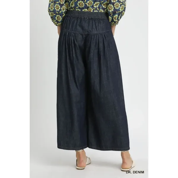 Umgee Stone Washed Wide-Leg Button-Front Culottes -‎ Large - Image 3