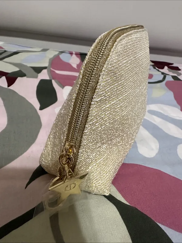 Christian Dior Gold Metallic Embroidered Novelty Cosmetic Pouch - Image 4