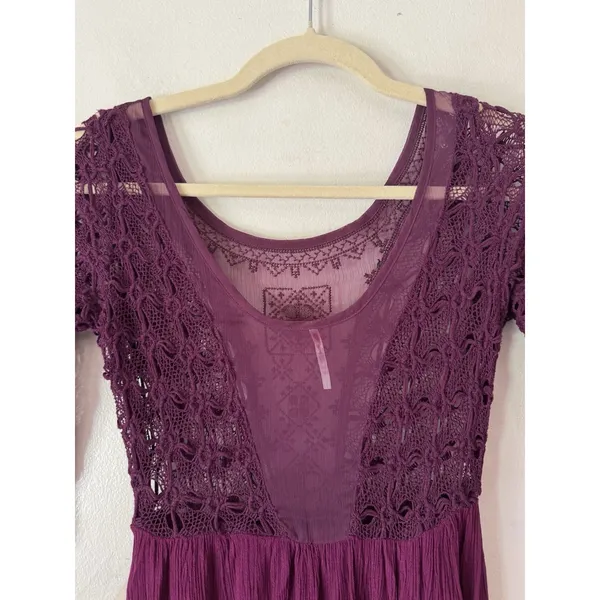 Free People Lonesome Dove Hi Lo Lace Midi Dress Plum Size 0 - Image 6
