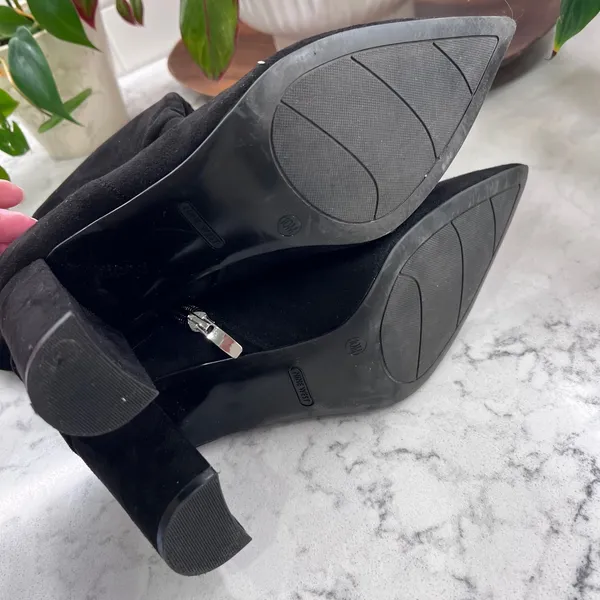 Nine West Womens Black Faux Suede Slouchy Pointed Toe Block Heel Boots Size 10M - Image 6