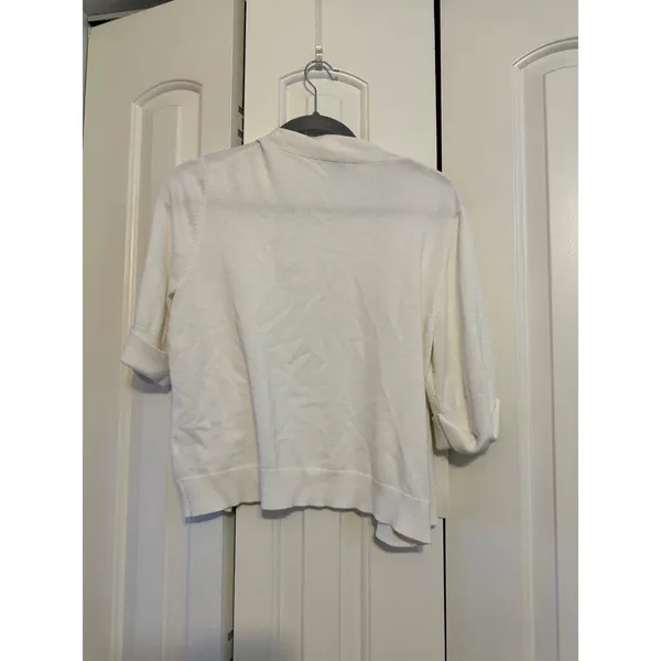 Cable‎ & Gauge White Open-Front Cardigan With Button-Detail Sleeves Size XL - Image 6