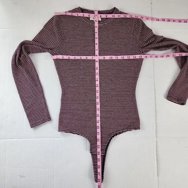 Madewell Long Sleeve Bodysuit Top Crewneck Striped Red Navy White Size M - Image 7