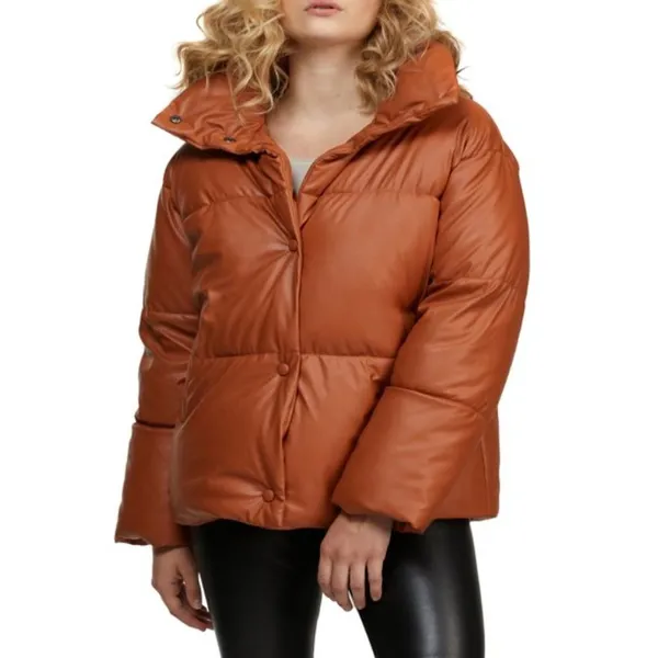 NWT NVLT Women’s Vegan Leather Puffer Coat In Color Luggage - Image 2