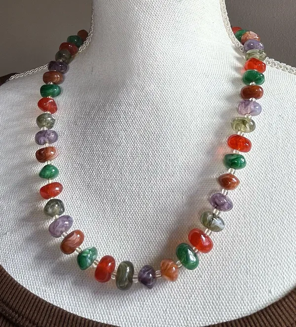 Vintage multi color nugget bead necklace - Image 6
