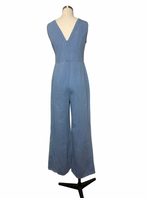 BCBGMAXAZRIA V-Neck Light Denim Jumpsuit - Image 4