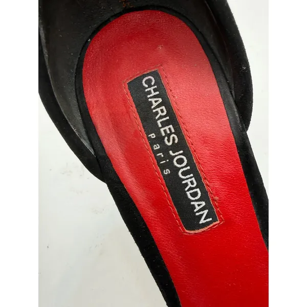 Charles Jourdan Shoes Women‎ 7.5 Black Croc Emboss Pointed Toe Ankle Strap Heel - Image 12