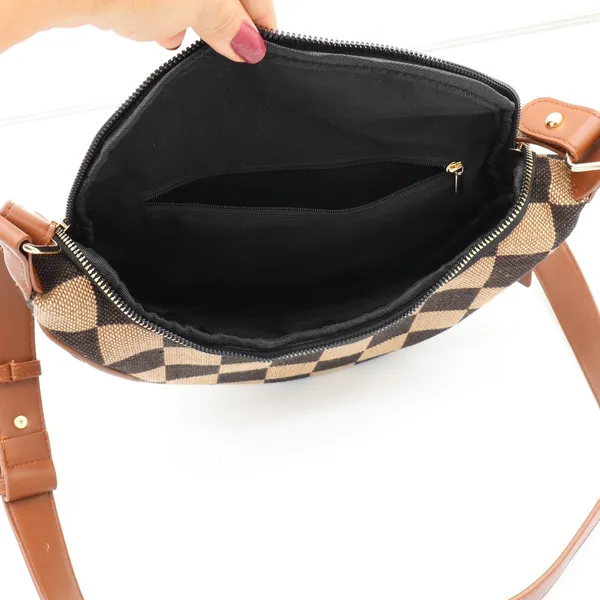 Unbranded Crossbody Bag Womens OS Checkered Brown Crescent Sling Pouch Excellent - Image 9