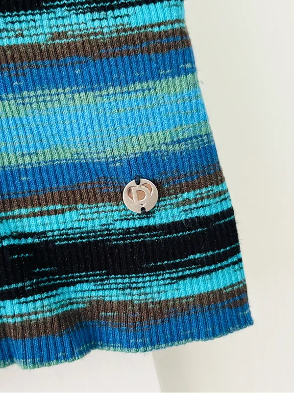 Women's Desigual Striped Knit Tshirt Blue collar size medium - Image 3