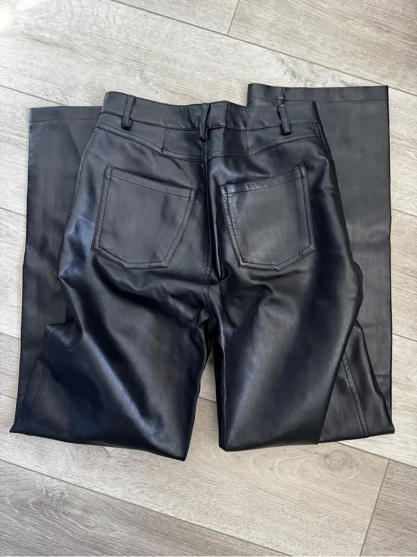 Motel Rocks Black Faux Leather Straight Jeans - Image 4
