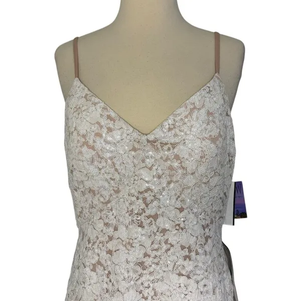 NIGHTWAY Mermaid High-Low Flounce Hem Lace Wedding Dress Ivory Sequin Sz 10 NWT - Image 6