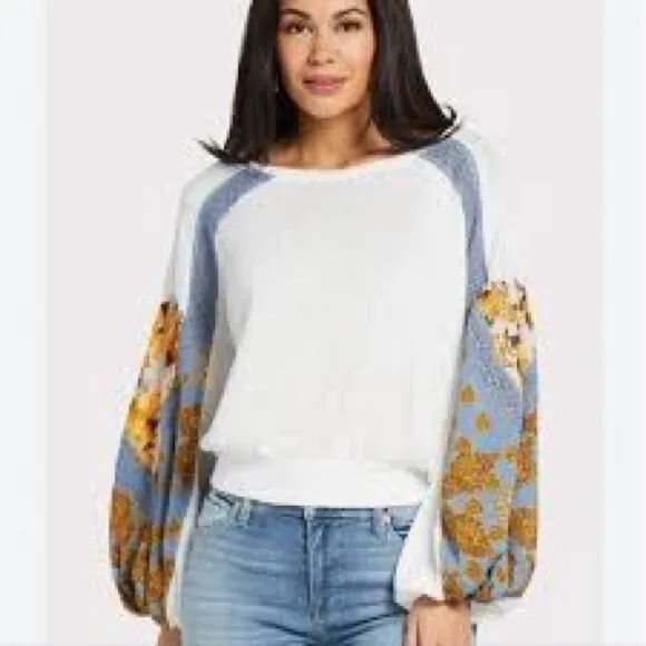 Free People Casual Clash Floral Balloon‎ Sleeves Size Small EUC - Image 3