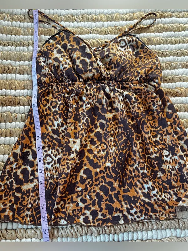 Y2K Leopard Print Spaghetti Strap Babydoll Flowy Top with black lace trim I - Image 4