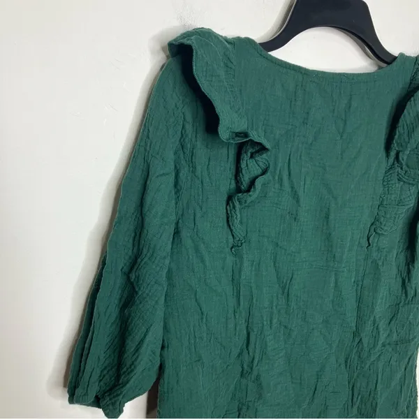 Francine ruffle gauze top 100% cotton green women’s size small‎ - Image 8