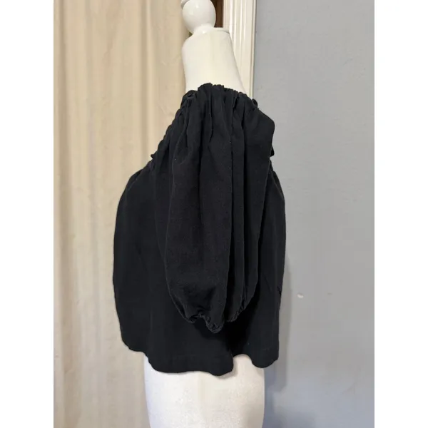 Abercrombie & Fitch Womens Crop Top Size S Black Linen Cotton Off The Shoulder‎ - Image 2