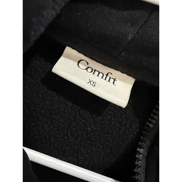 Comfrt Womens‎ XS Black Full Zip Hoodie Oversized Utility Sleeve Logo Sweatshirt - Image 6